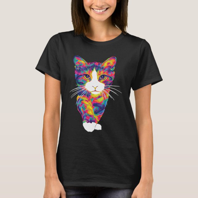 Cute Rainbow Kitten Cat Abstract T-Shirt (Front)