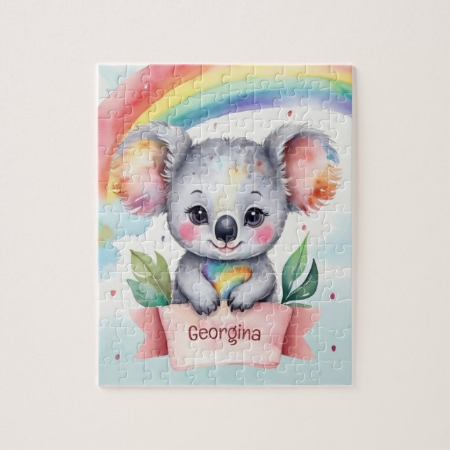 Cute Rainbow Koala Personalised Kids Jigsaw Puzzle (Vertical)