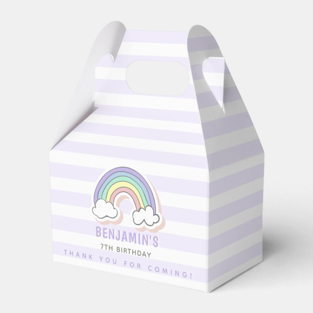 Cute Rainbow - Lavender Striped Kids Birthday Favour Box (Front Side)