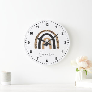 Cute Rainbow Leopard Pattern Large Clock