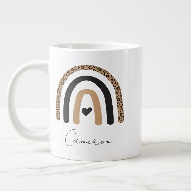 Cute Rainbow Leopard Pattern Large Coffee Mug (Left)