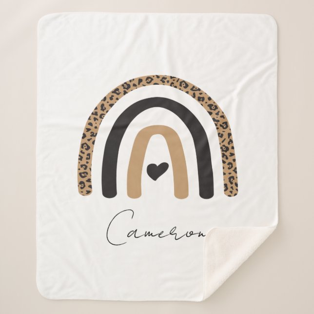 Cute Rainbow Leopard Pattern Sherpa Blanket (Front)