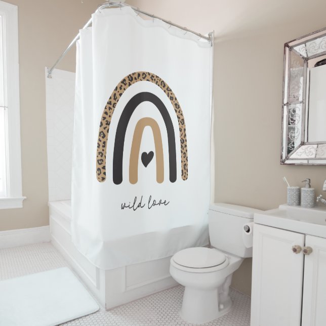 Cute Rainbow Leopard Pattern Shower Curtain (In Situ)