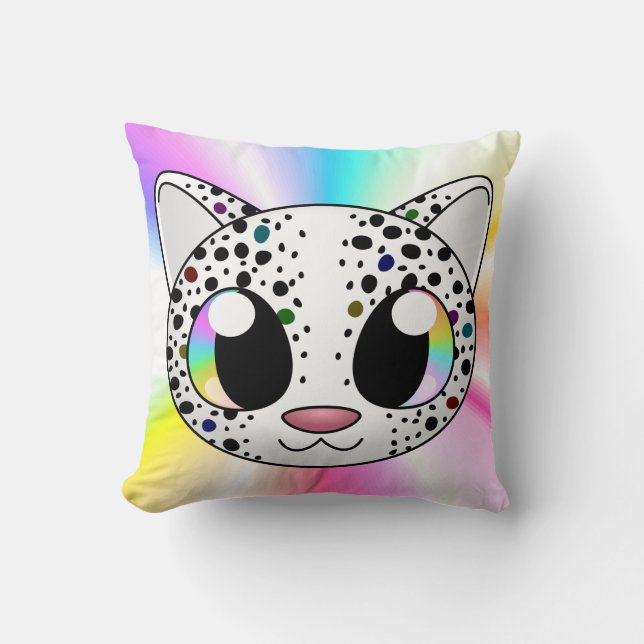 Cute rainbow leopard pillow (Customisable!) (Front)