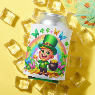 Cute Rainbow Leprechaun with Gold Can Cooler