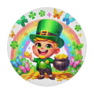 Cute Rainbow Leprechaun with Gold Cutting Board