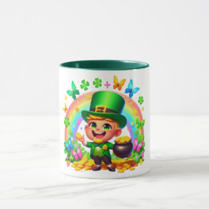 Cute Rainbow Leprechaun with Gold Mug