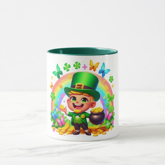 Cute Rainbow Leprechaun with Gold Mug (Center)