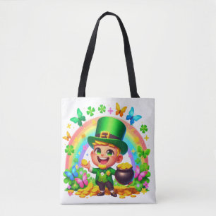 Cute Rainbow Leprechaun with Gold Tote Bag