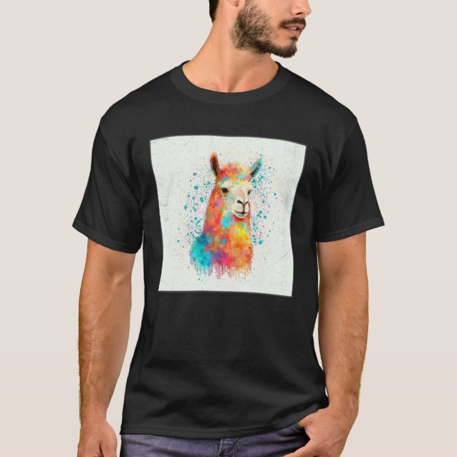 Cute Rainbow Llama Paint Splatter Illustration Col T-Shirt (Front)