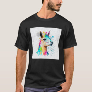 Cute Rainbow Llama Paint Splatter Illustration Col T-Shirt
