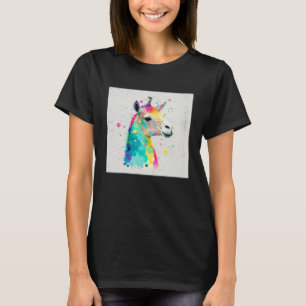 Cute Rainbow Llama Paint Splatter Illustration Col T-Shirt