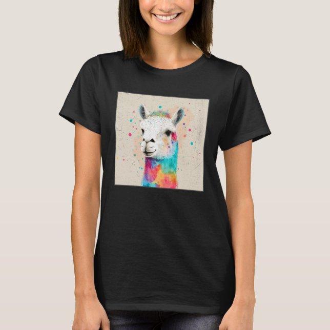 Cute Rainbow Llama Paint Splatter Illustration Col T-Shirt (Front)