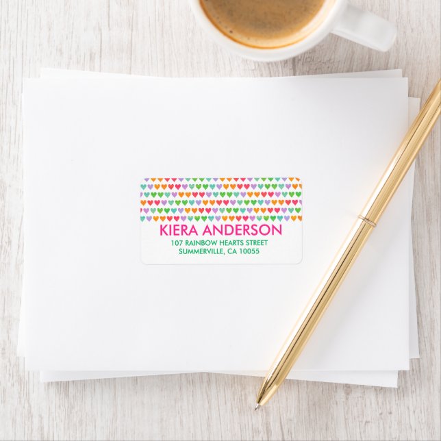 Cute Rainbow Love Hearts Colourful Fun Chic Addres Label (Insitu)