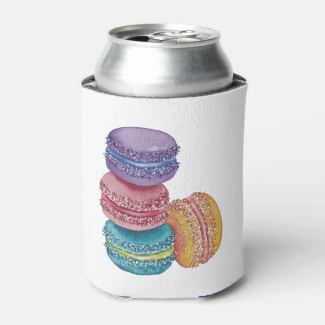 Cute Rainbow Macaroons In Watercolor  Can Cooler (Can Front)