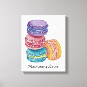 Cute Rainbow Macaroons In Watercolor Canvas Print