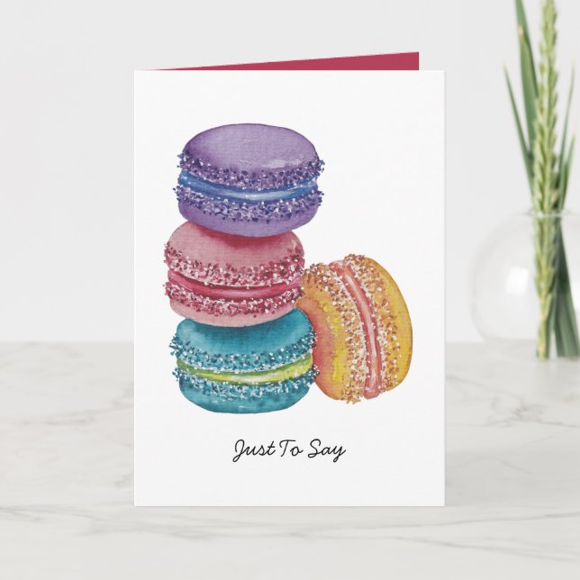 Cute Rainbow Macaroons In Watercolor Card (Front)