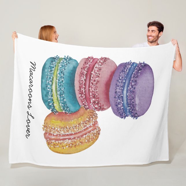 Cute Rainbow Macaroons In Watercolor  Fleece Blanket (In Situ)