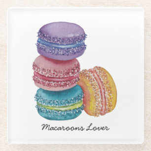 Cute Rainbow Macaroons In Watercolor Glass Coaster