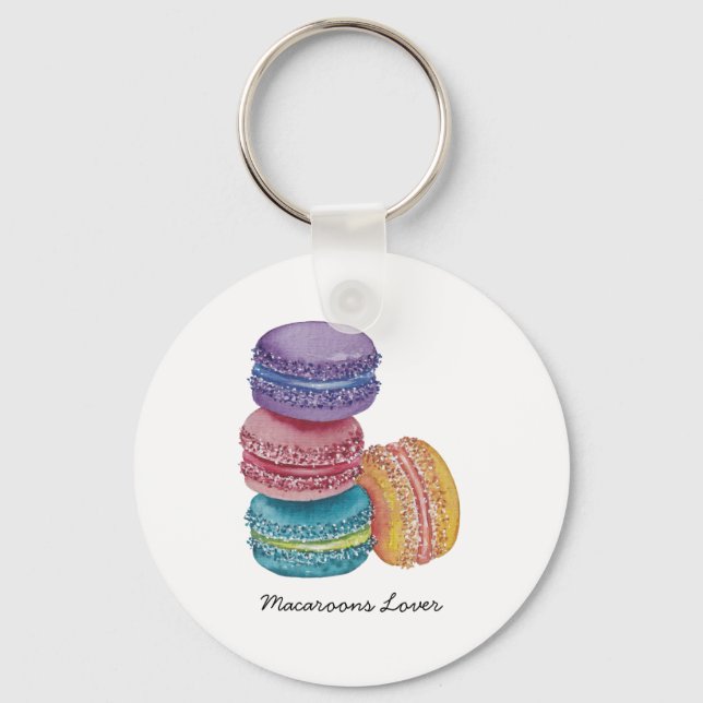 Cute Rainbow Macaroons In Watercolor  Key Ring (Front)