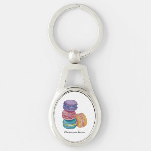 Cute Rainbow Macaroons In Watercolor Key Ring