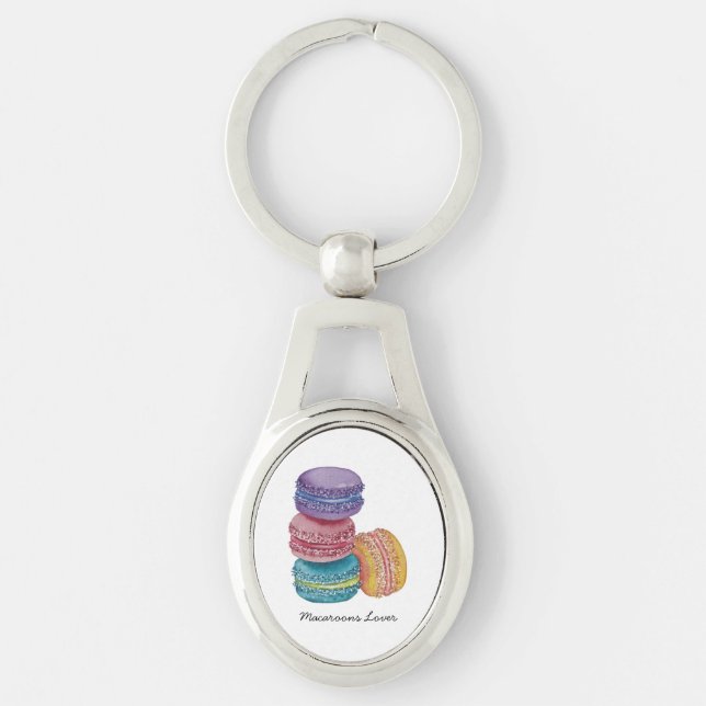 Cute Rainbow Macaroons In Watercolor  Key Ring (Front)
