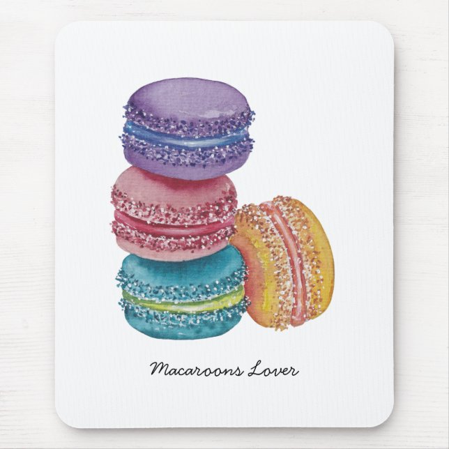 Cute Rainbow Macaroons In Watercolor Mouse Mat (Front)