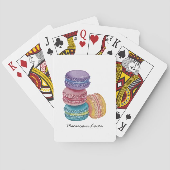 Cute Rainbow Macaroons In Watercolor Playing Cards (Back)