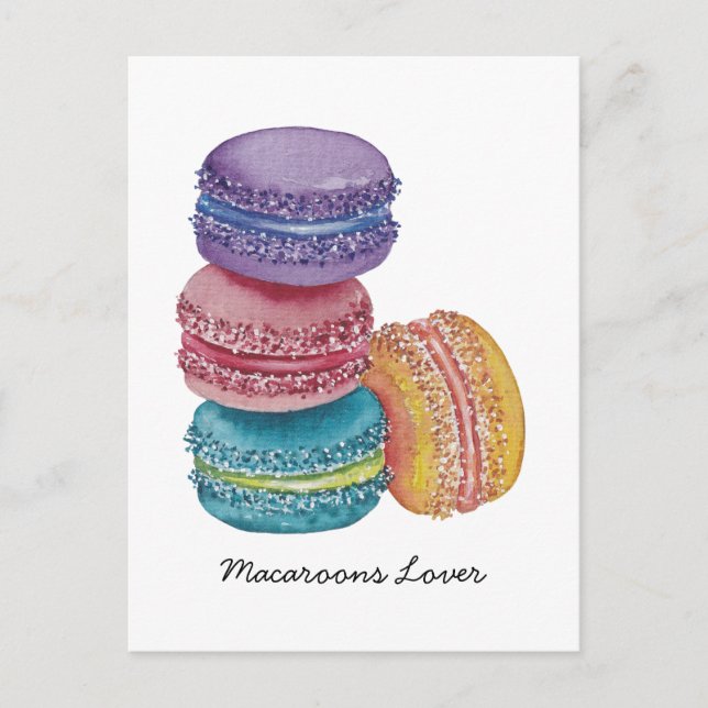 Cute Rainbow Macaroons In Watercolor Postcard (Front)