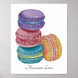 Cute Rainbow Macaroons In Watercolor Poster