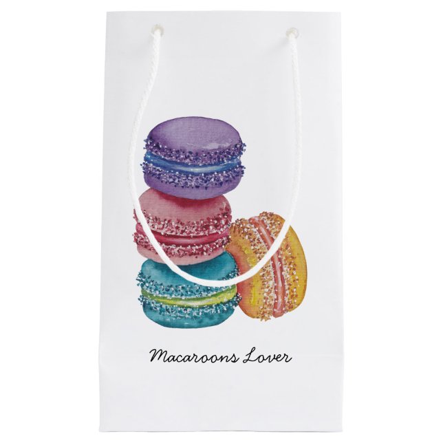  Cute Rainbow Macaroons In Watercolor Small Gift Bag (Front)