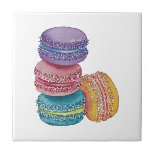 Cute Rainbow Macaroons In Watercolor  Tile