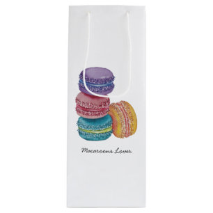Cute Rainbow Macaroons In Watercolor Wine Gift Bag