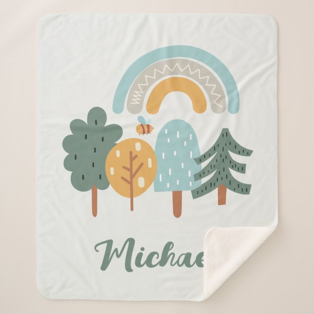 Cute Rainbow Magic Forest Sherpa Blanket (Front)