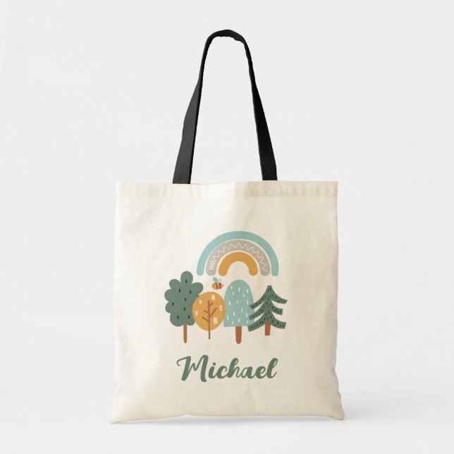 Cute Rainbow Magic Forest Tote Bag (Front)