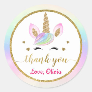 Cute Rainbow Magical Gold Unicorn Thank You Classic Round Sticker