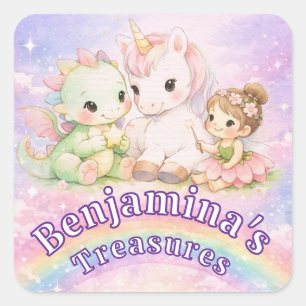 Cute Rainbow Magical Unicorn Dragon Fairy Fantasy Square Sticker