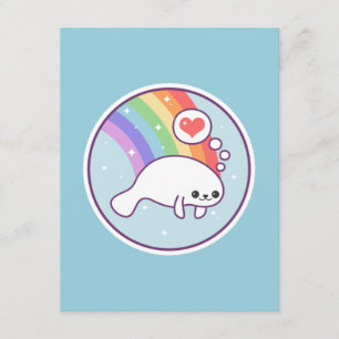Cute Rainbow Manatee Birthday Invitations