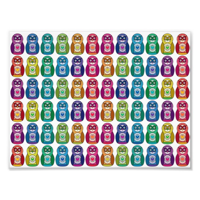 Cute Rainbow Matryoshka Owl Photo Print (Front)