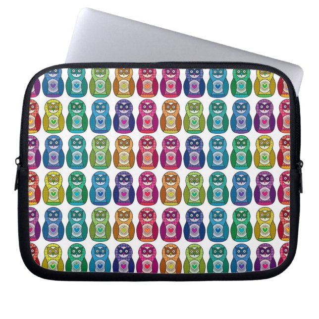 Cute Rainbow Matryoshka Owls Laptop Sleeve (Front)