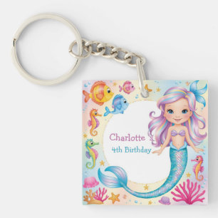 Cute Rainbow mermaid fish seahorse Birthday Key Ring