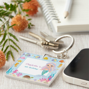 Cute Rainbow mermaid fish turtle star Birthday Key Ring