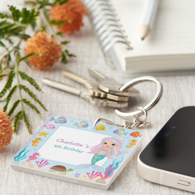 Cute Rainbow mermaid fish turtle star Birthday Key Ring (Front Right)