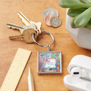 Cute Rainbow mermaid fish turtle star Birthday Key Ring
