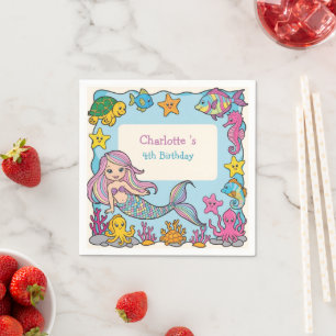 Cute Rainbow mermaid fish turtle star Birthday Napkin