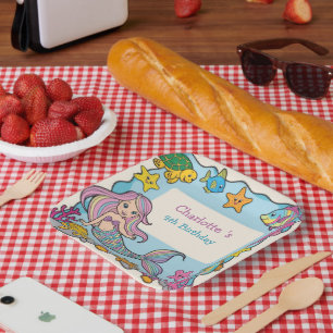 Cute Rainbow mermaid fish turtle star Birthday Paper Plate