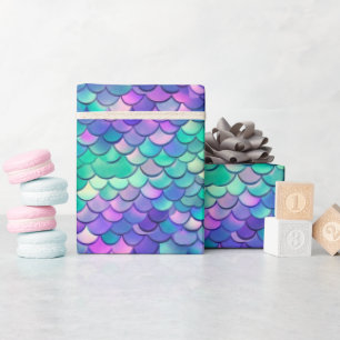 Cute Rainbow Mermaid Scales Ocean Birthday Wrapping Paper