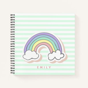Cute Rainbow - Mint Green Striped Kids' Notebook