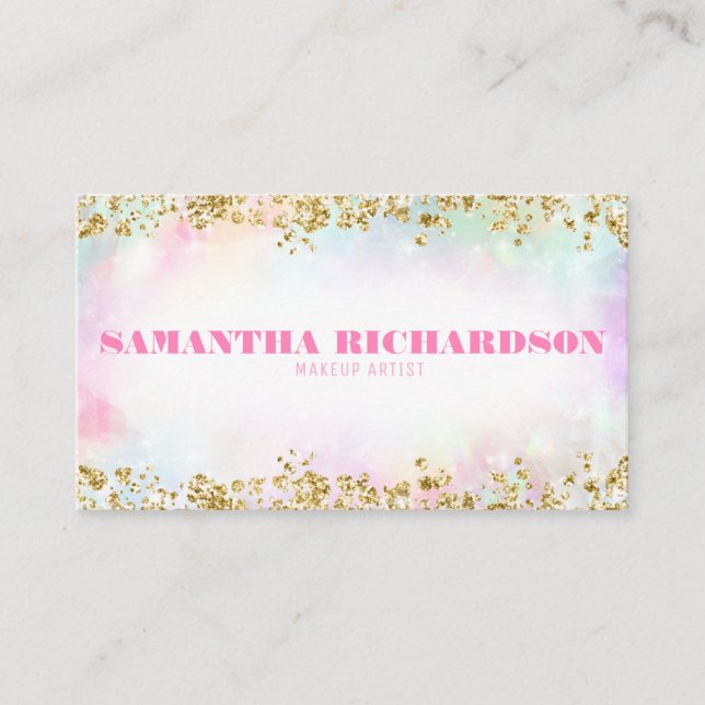 Cute Rainbow Modern Holographic Iridescent Chic Business Card (Front)