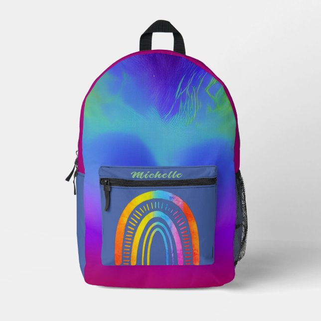Cute Rainbow Multicolor, Custom Name Backpack (Front)
